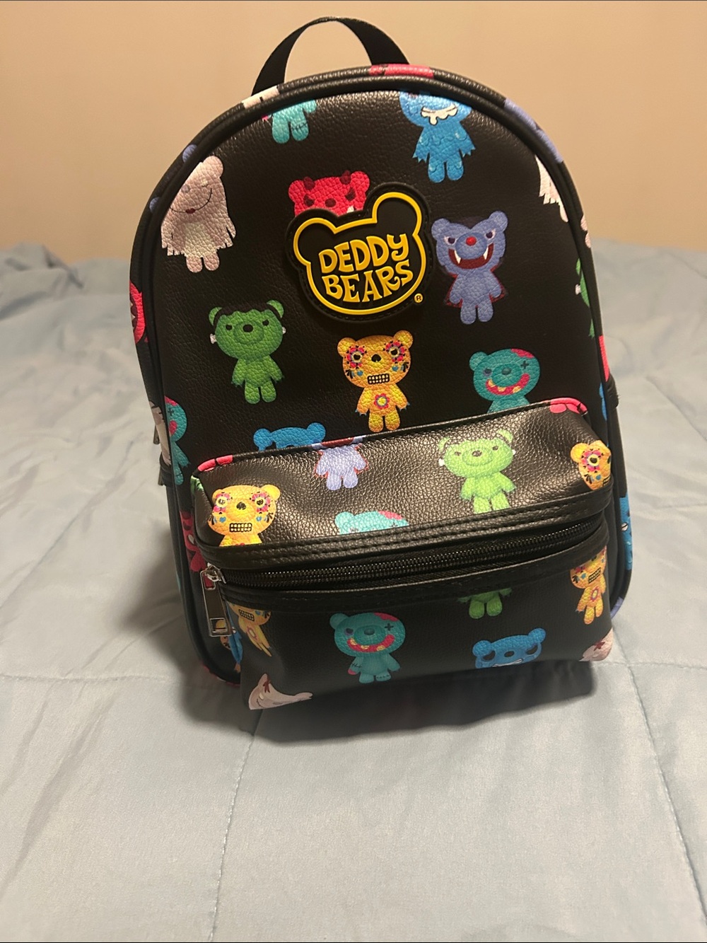 Deddy Bears Black Mini Backpack with Colorful Teddy Print